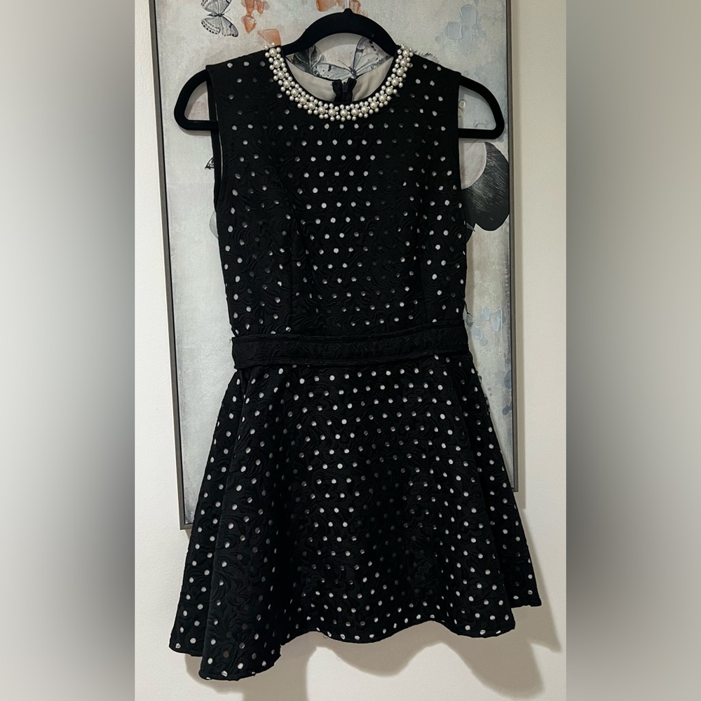 Black dress, with white dota and pearls, size Xs